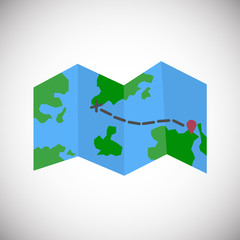 World map foldable navigation on white background icon