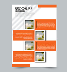 Orange flyer design template with built in images. Brochure for business, education, presentation, advertisement. Corporate identity concept. Editable vector illustration.