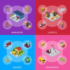 Different Types Warehouse 3d Banner Set Isometric View. Vector