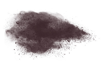 Dry soil explosion on white background.
