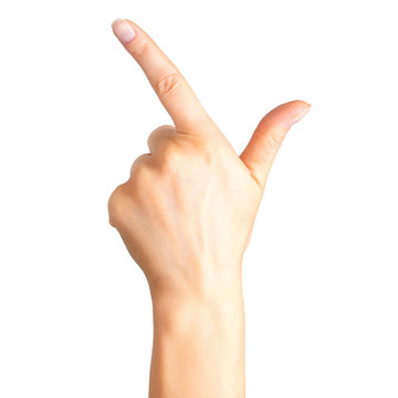 Woman hand with the index finger pointing up or showing loser gesture