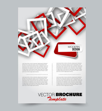 Red flyer design template with squares. Brochure for business, education, presentation, advertisement. Corporate identity concept. Editable vector illustration.