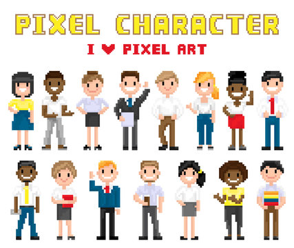 Pixel Characters I Love Art Vector Illustration