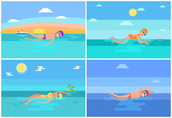 Breaststroke Butterfly Styles Vector Illustration