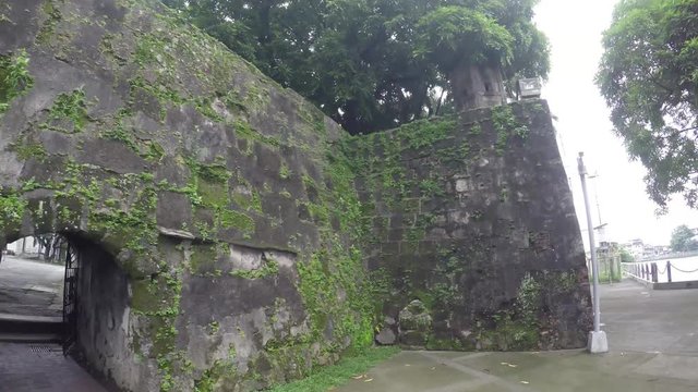 Intramuros, Manila, Philippines - September 6, 2018: 16th century walled city relics and remnants Founded by Miguel Lopez de Legazpi. tracking shot