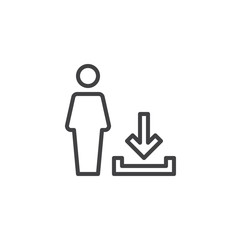 Download user profile outline icon. linear style sign for mobile concept and web design. Man avatar and download arrow simple line vector icon. Symbol, logo illustration. Pixel perfect vector graphics