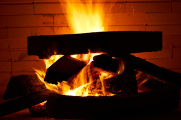 Fireplace and wood background