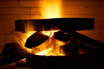 Fireplace and wood background