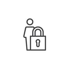 User security outline icon. linear style sign for mobile concept and web design. Man and padlock simple line vector icon. Symbol, logo illustration. Pixel perfect vector graphics