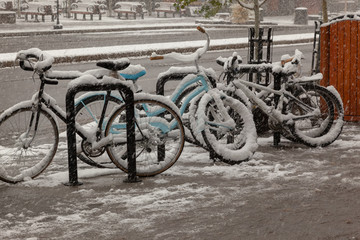 bicycle on the street under snow