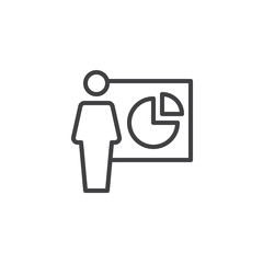 Presentation outline icon. linear style sign for mobile concept and web design. Man avatar and pie chart diagram simple line vector icon. Symbol, logo illustration. Pixel perfect vector graphics