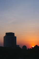 Sunset with building silhouette