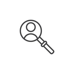 User search outline icon. linear style sign for mobile concept and web design. Find Person magnifying glass simple line vector icon. Headhunting symbol, logo illustration. Vector graphics