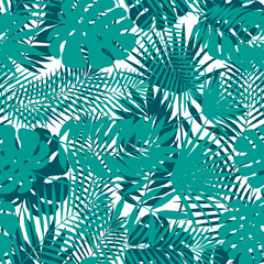 Summer tropical palm tree leaves seamless pattern. Vector grunge design for cards, web, backgrounds and natural product. Monstera leaf