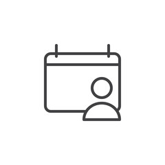 User calendar outline icon. linear style sign for mobile concept and web design. Calendar and man avatar simple line vector icon. Symbol, logo illustration. Pixel perfect vector graphics