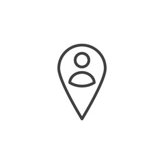 Location pin with man outline icon. linear style sign for mobile concept and web design. User placeholder simple line vector icon. Symbol, logo illustration. Pixel perfect vector graphics