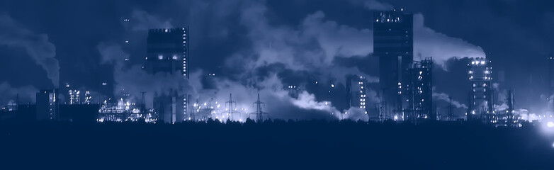 landscape night smoke pipe industry / factory landscape horizontal, concept pollution, smoke,...
