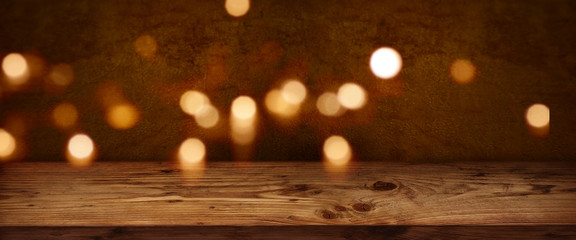 Festive christmas background with wooden table