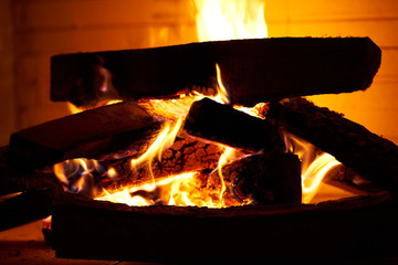 Fireplace and wood background