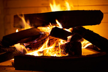 Fireplace and wood background