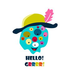 Funny, cute monsters. Hello. Card