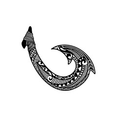 Hand drawn hawaiian fish hook logo design inspiration