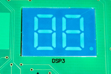 Macro photography of LED display at printed circuit board.