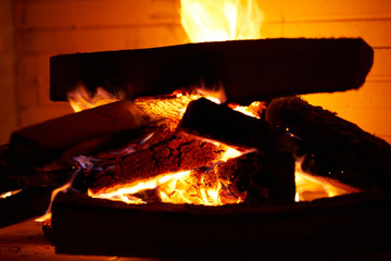 Fireplace and wood background
