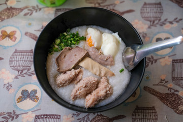 Rice porridge. Breakfast food concept.