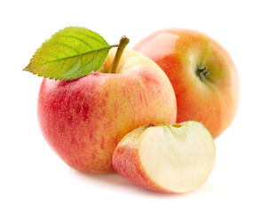 Pink apple with leaf