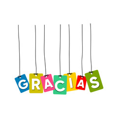Obraz na płótnie Canvas Thank you in Spain language hanging words vector, colourful words vector, gracias vector