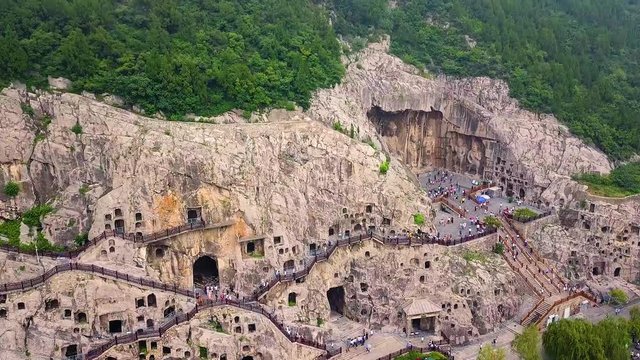 Visitors at Longmen grottoes. One of the four notable grottoes in Luoyang,Henan,China . A UNESCO World Heritage Site.