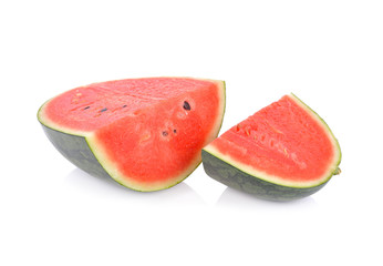 cut watermelon with seeds on white background
