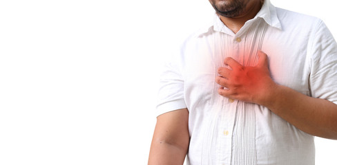Asian man with hypertension heart - obrazy, fototapety, plakaty