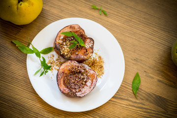 sweet ripe quince baked with walnuts and honey