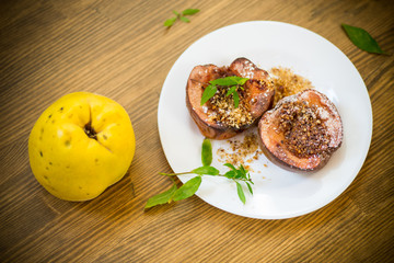 sweet ripe quince baked with walnuts and honey