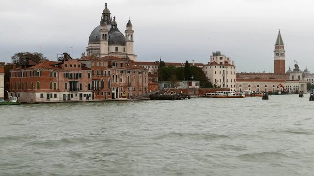VENICE, ITALY- OCTOBER 30, 2018: view of Punta della Dogana and of the Bas&iacute;lica de Santa Maria della Salute