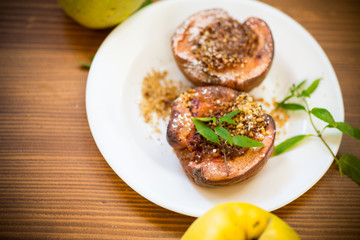 sweet ripe quince baked with walnuts and honey