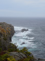 Fototapeta na wymiar high angle view along the Beamer Rock seen from the Father's Trail Path, East Coast trail Avalon Peninsula; Newfoundland Canada