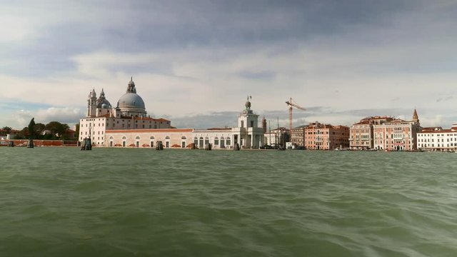 VENICE, ITALY- OCTOBER 30, 2018: view of Punta della Dogana and of the Bas&iacute;lica de Santa Maria della Salute