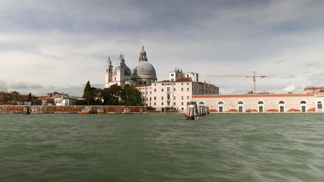 VENICE, ITALY- OCTOBER 30, 2018: view of Punta della Dogana and of the Bas&iacute;lica de Santa Maria della Salute