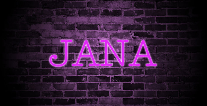 first name Jana in pink neon on brick wall
