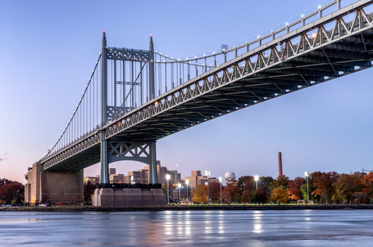 Triborough Bridge at night, in Astoria, Queens, New York. USA