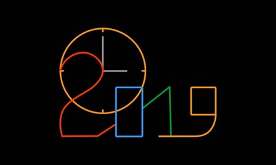 2019 the numbers to the clock on black background Illustration