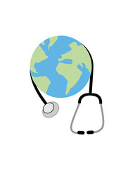 Flat vector image of globe with stethoscope