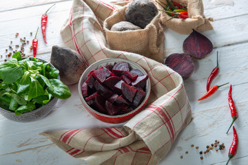 raw beetroots with green salad