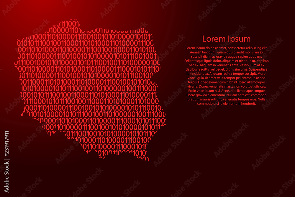 Fototapete poland map map abstract schematic from red ones and zeros binary digital code for banner, poster, gr