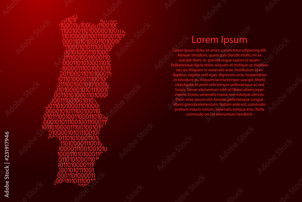 Fototapete portugal map abstract schematic from red ones and zeros binary digital code for banner, poster, gree