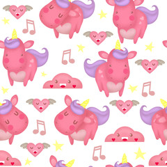 cute seamless pattern with magic unicorn. mystical cute horse with a horn. child's illustration.