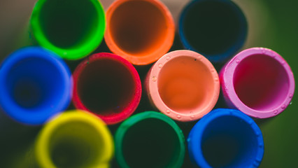Crayon tips close-up. Shallow depth of field for dreamy impressional feel. Rainbow crayons